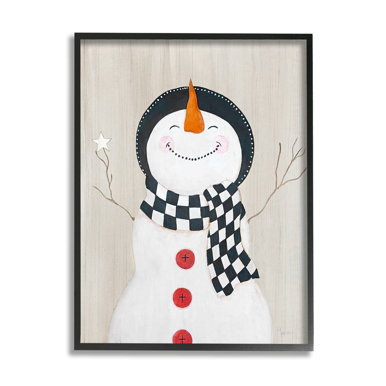 Stupell Industries Happy Smile Winter Snowman Framed Giclee Art